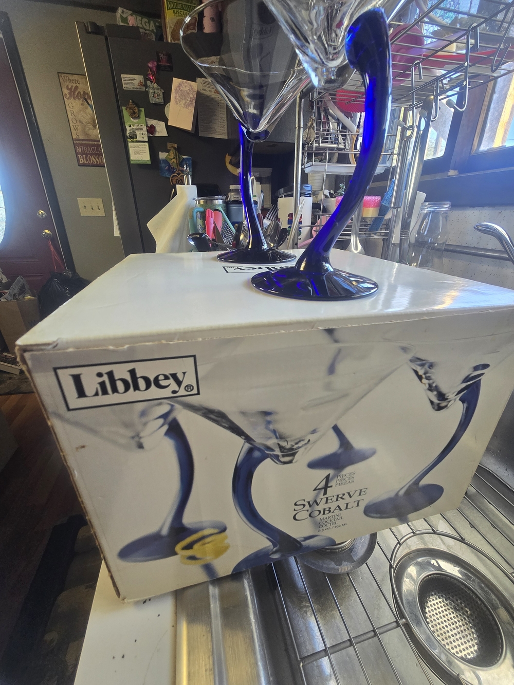 Libbey Swerve Cobalt Blue Martini Glasses - Set of 4